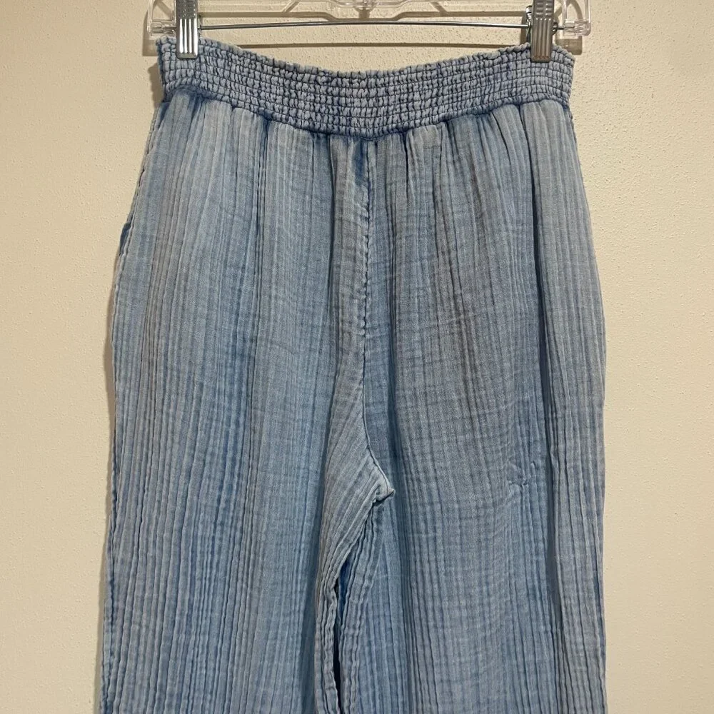Faherty Dream Cotton Gauze Wide Leg Pant Light Indigo Wash - Picture 9 of 15